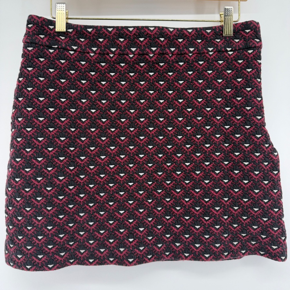 Loft Womens Size 8 Geometric Jacquard Mini Skirt Burgundy Black White Stretch